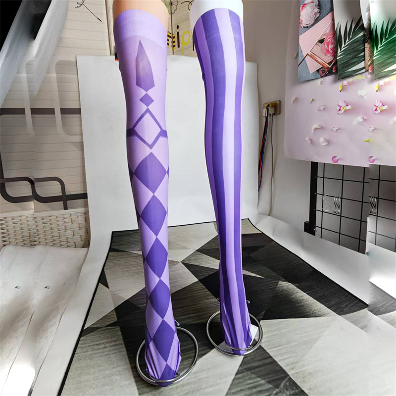 Purple Striped Gothic Geometric Pattern Thigh High Socks
